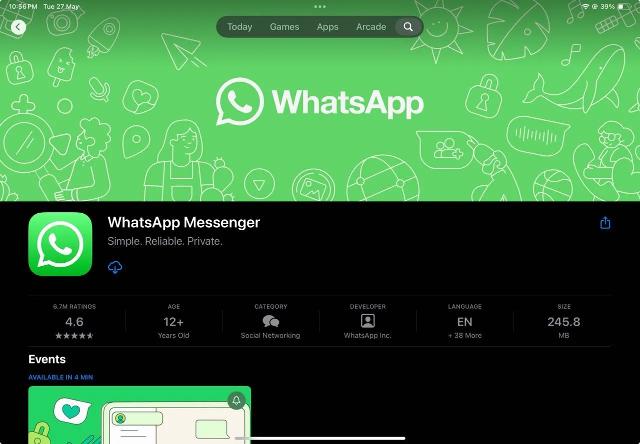 Ứng dụng WhatsApp trên App Store dành cho iPad