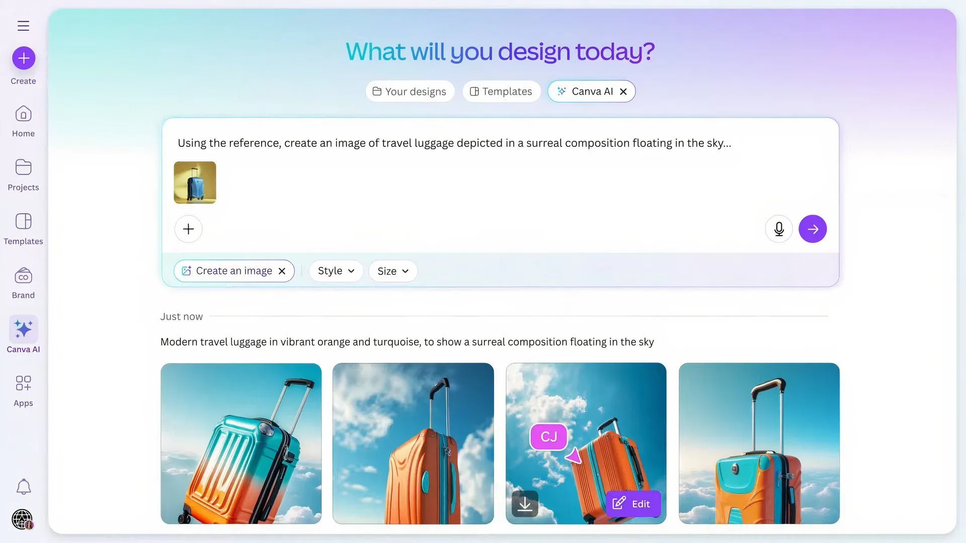 Ví dụ minh họa tính năng Create an Image của Canva AI tạo hình ảnh dựa trên mẫu