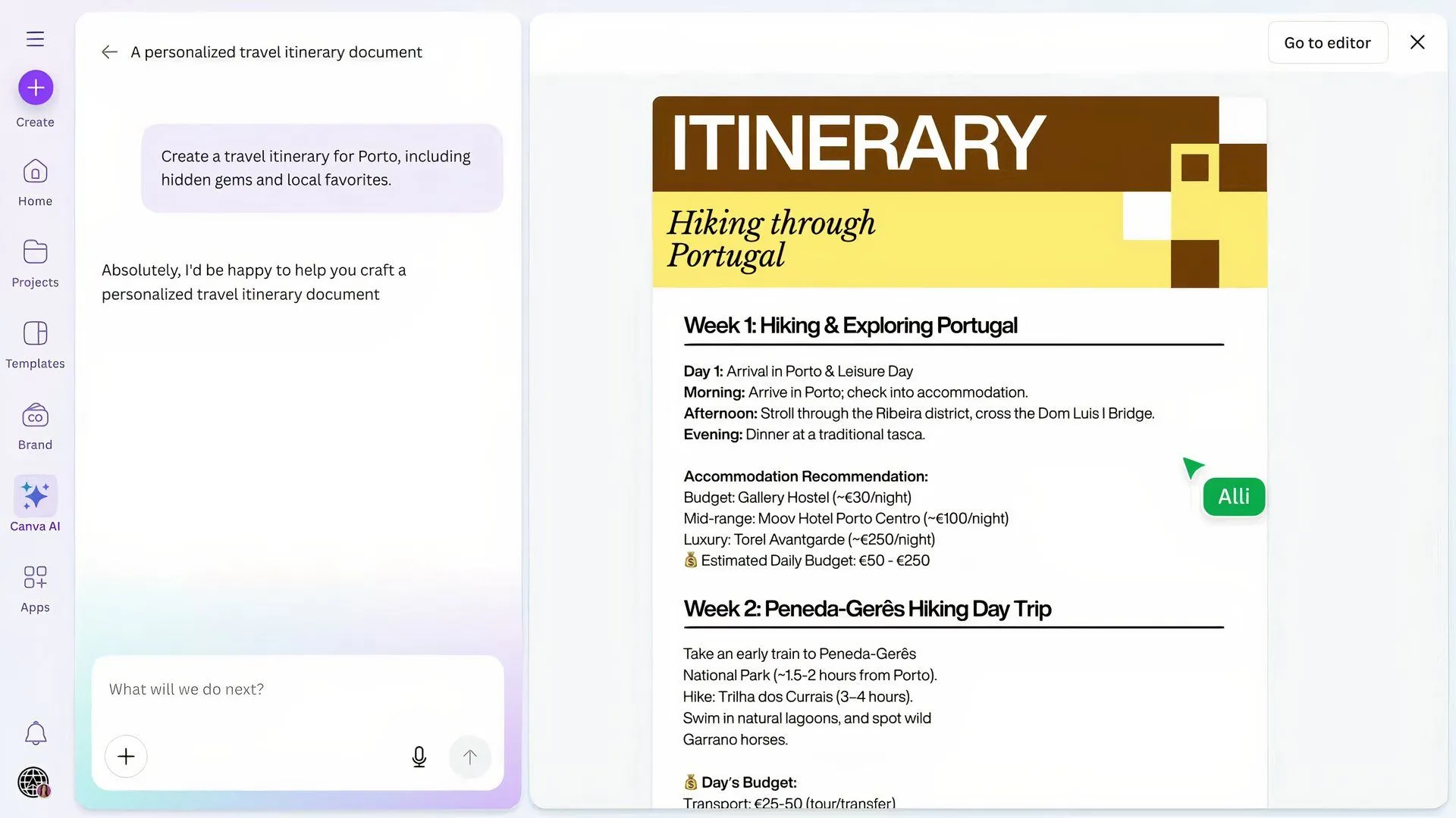 Ví dụ minh họa tính năng Draft a Doc của Canva AI tạo tài liệu tự động