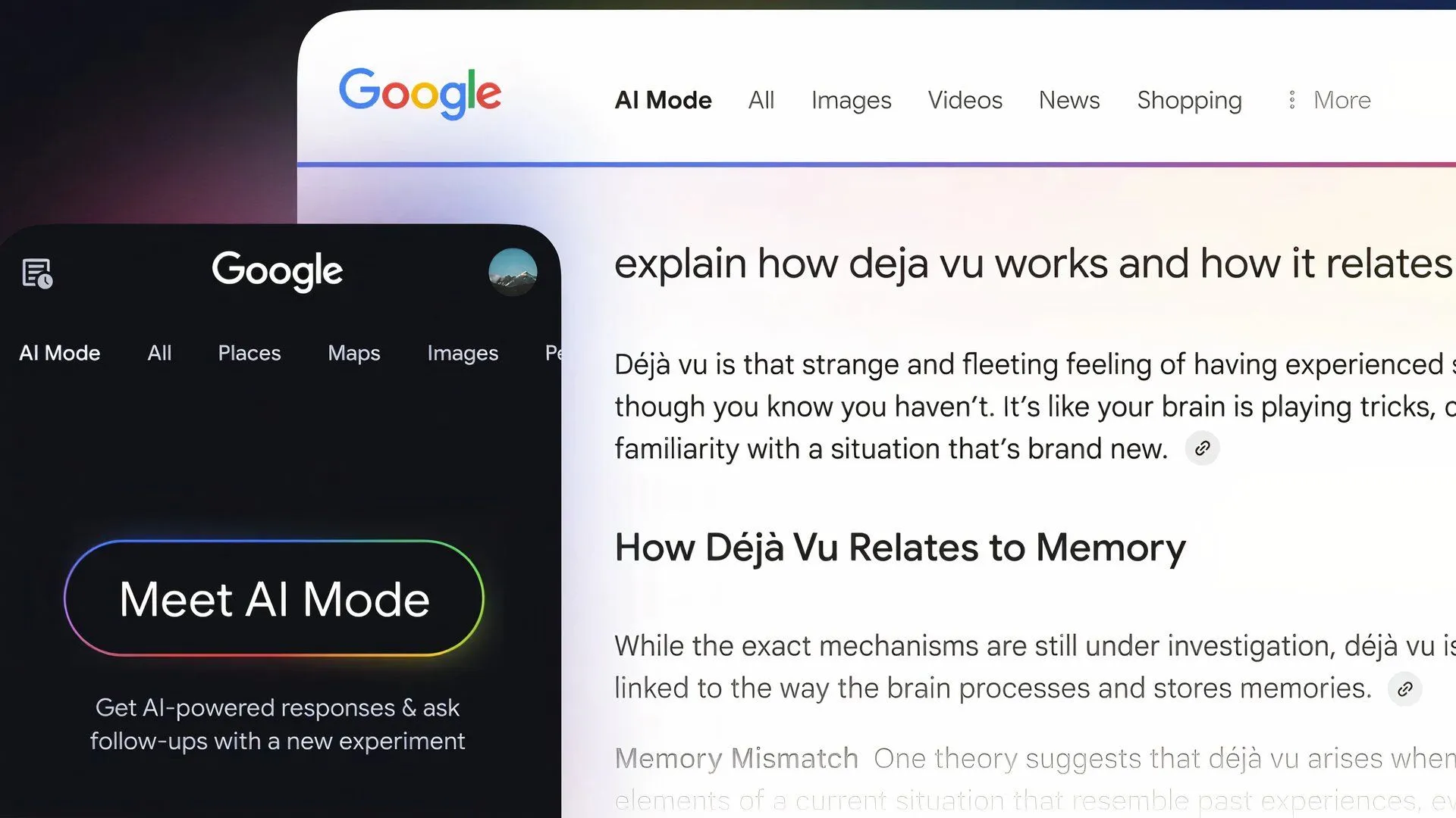 Ví dụ về tab Google AI Mode trong Tìm kiếm Google
