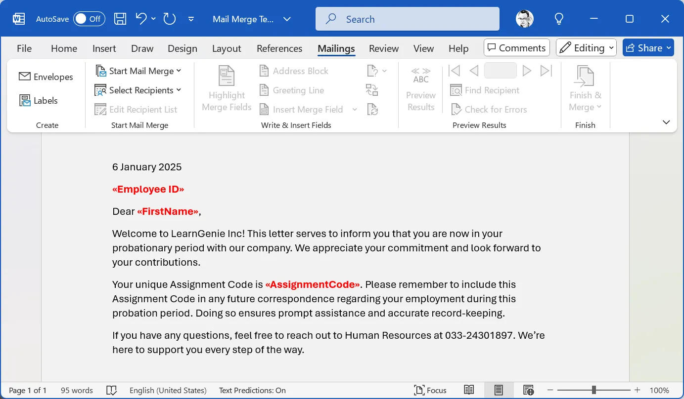 Ví dụ về Thư Mail Merge trong Word với các trường hợp nhất định