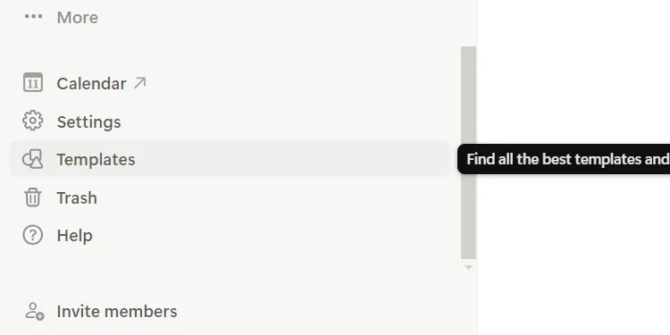 Vị trí tùy chọn &quot;Templates&quot; (Mẫu) trong thanh công cụ bên trái của Notion.