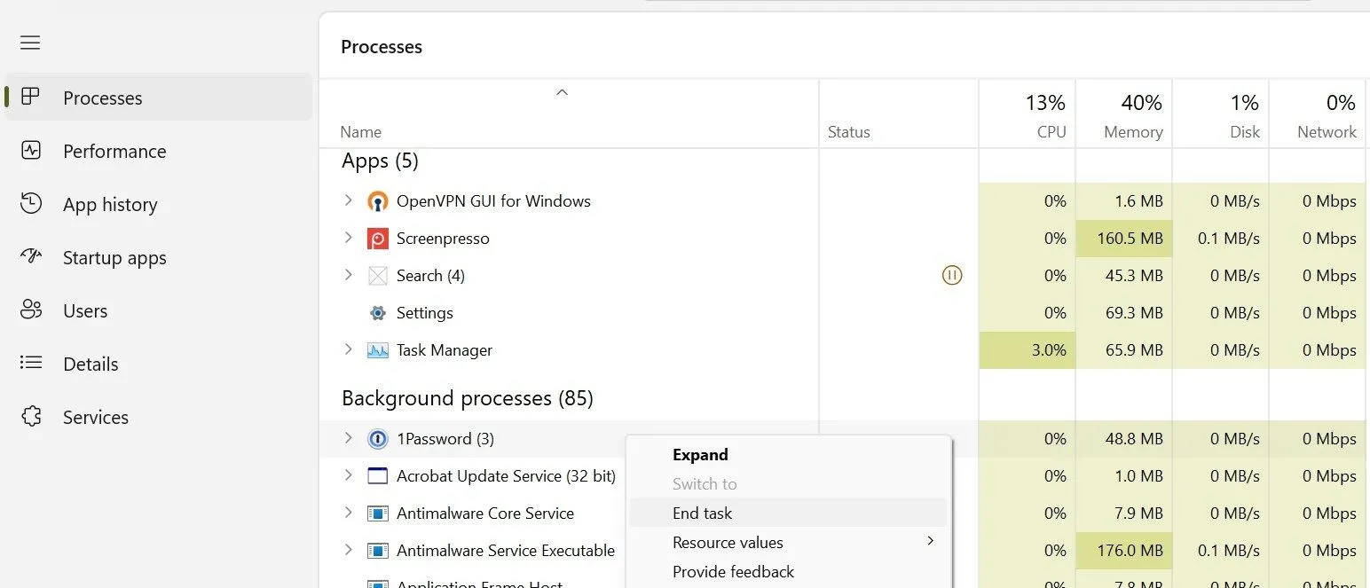 Vô hiệu hóa một tiến trình chạy nền trong Windows Task Manager