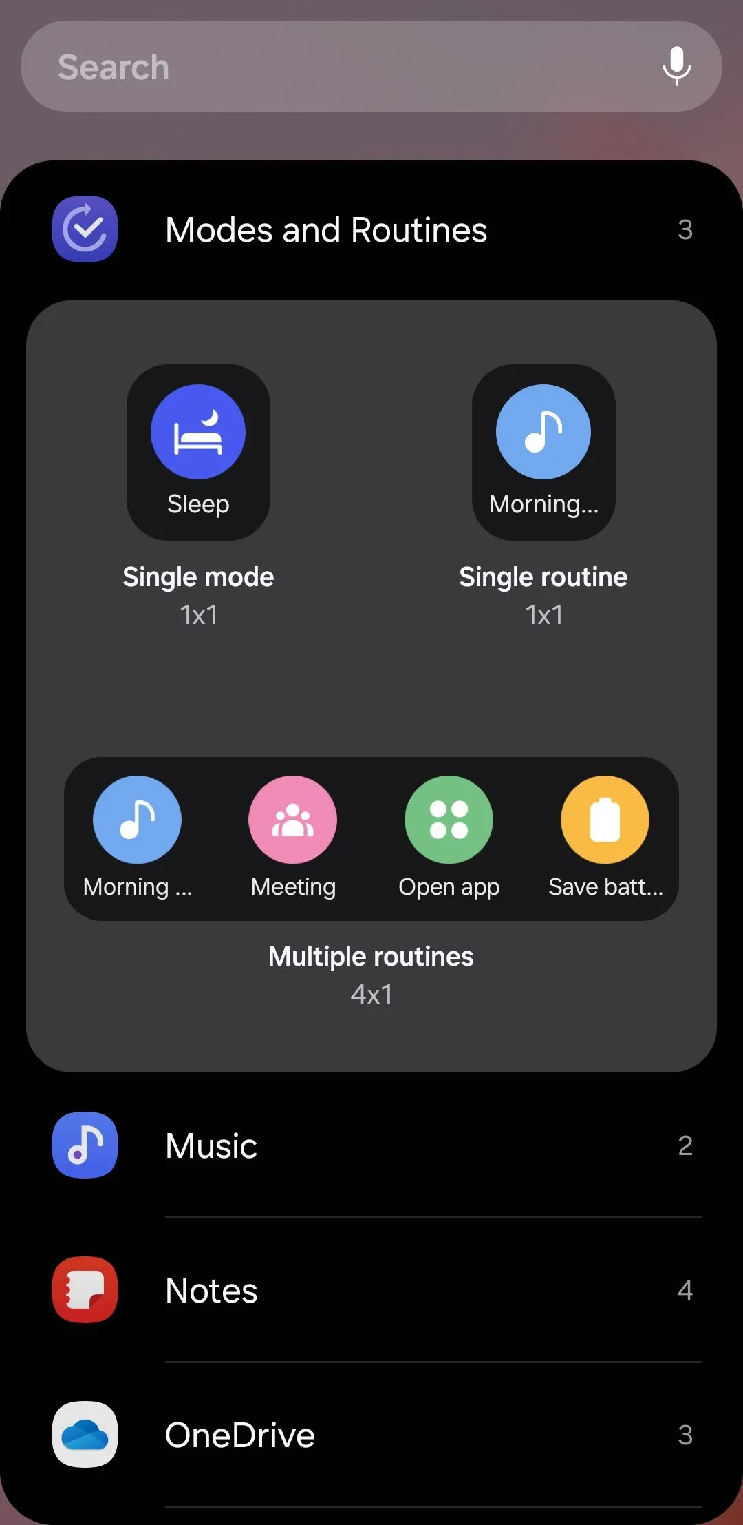Widget Chế độ và Quy trình trên điện thoại Android, cho phép kích hoạt nhanh các chế độ cài đặt tùy chỉnh.