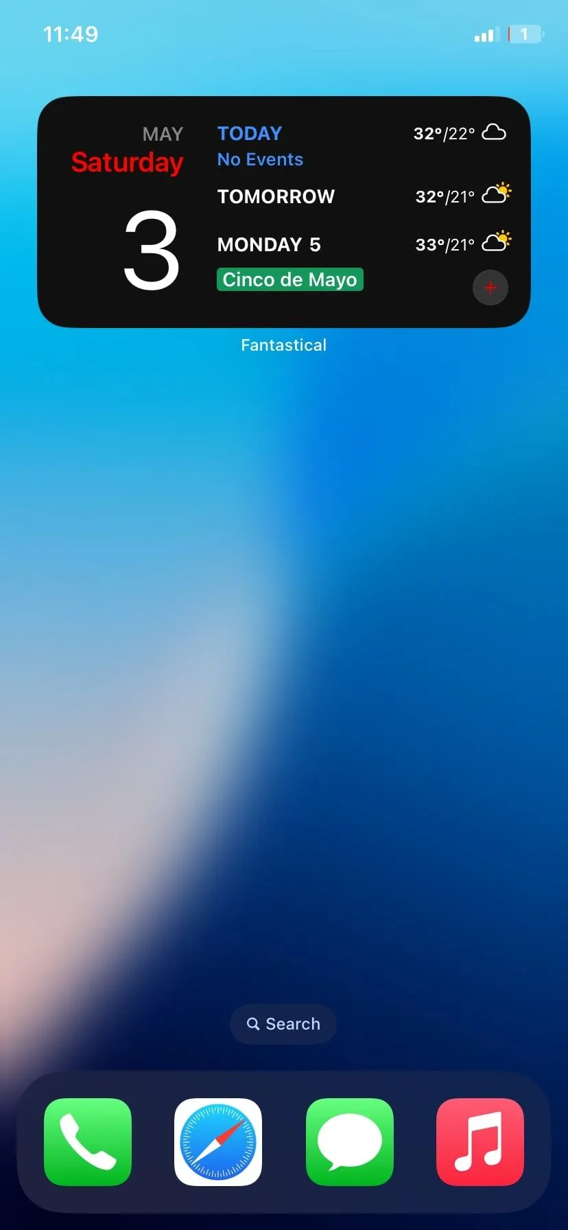 Widget Fantastical hiển thị lịch và nhắc nhở trên màn hình chính