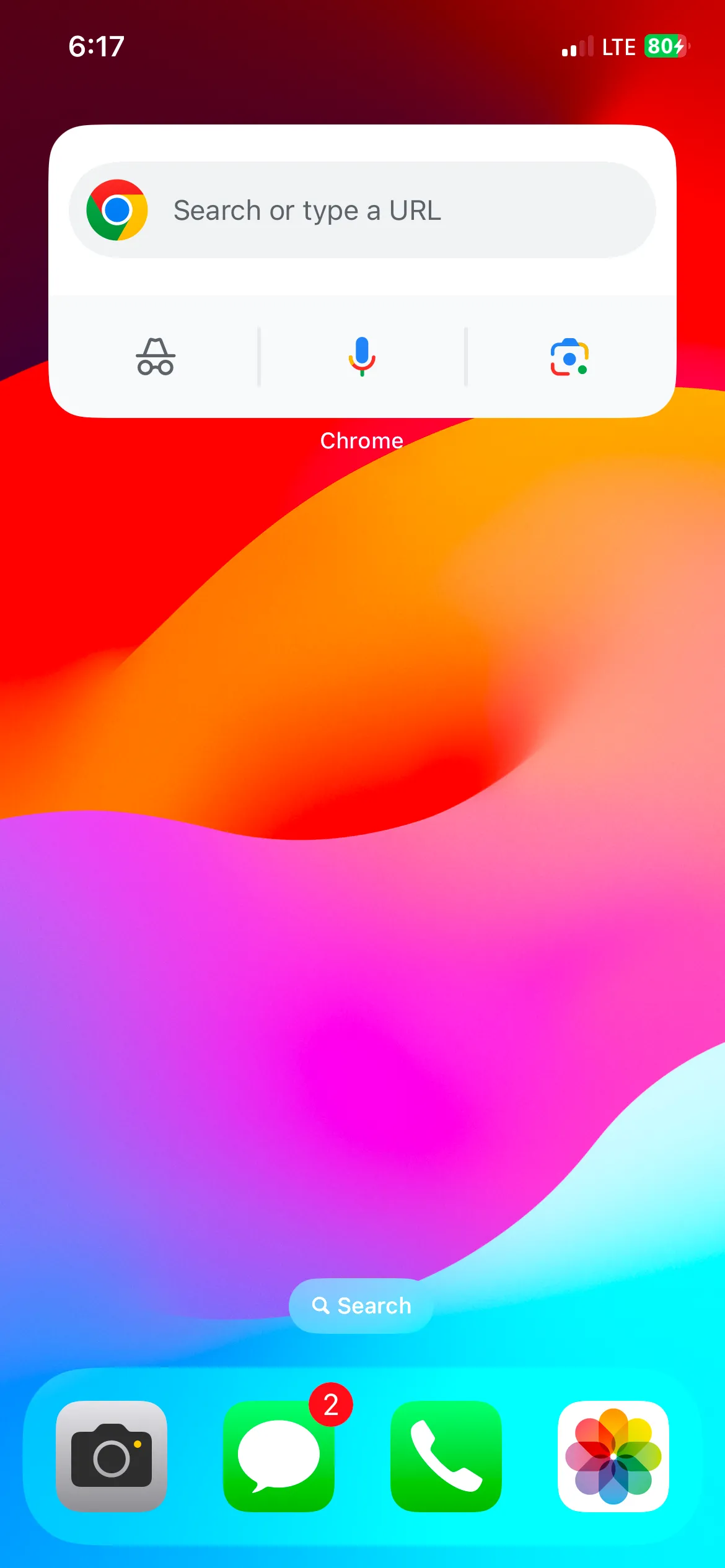 Widget Google Chrome với các phím tắt tìm kiếm nhanh và chế độ ẩn danh