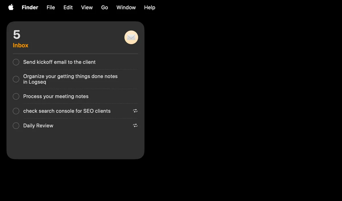 Widget Lời nhắc (Reminders) hiển thị trên màn hình nền macOS, cho phép xem nhanh và thêm nhiệm vụ mới trực tiếp từ desktop.