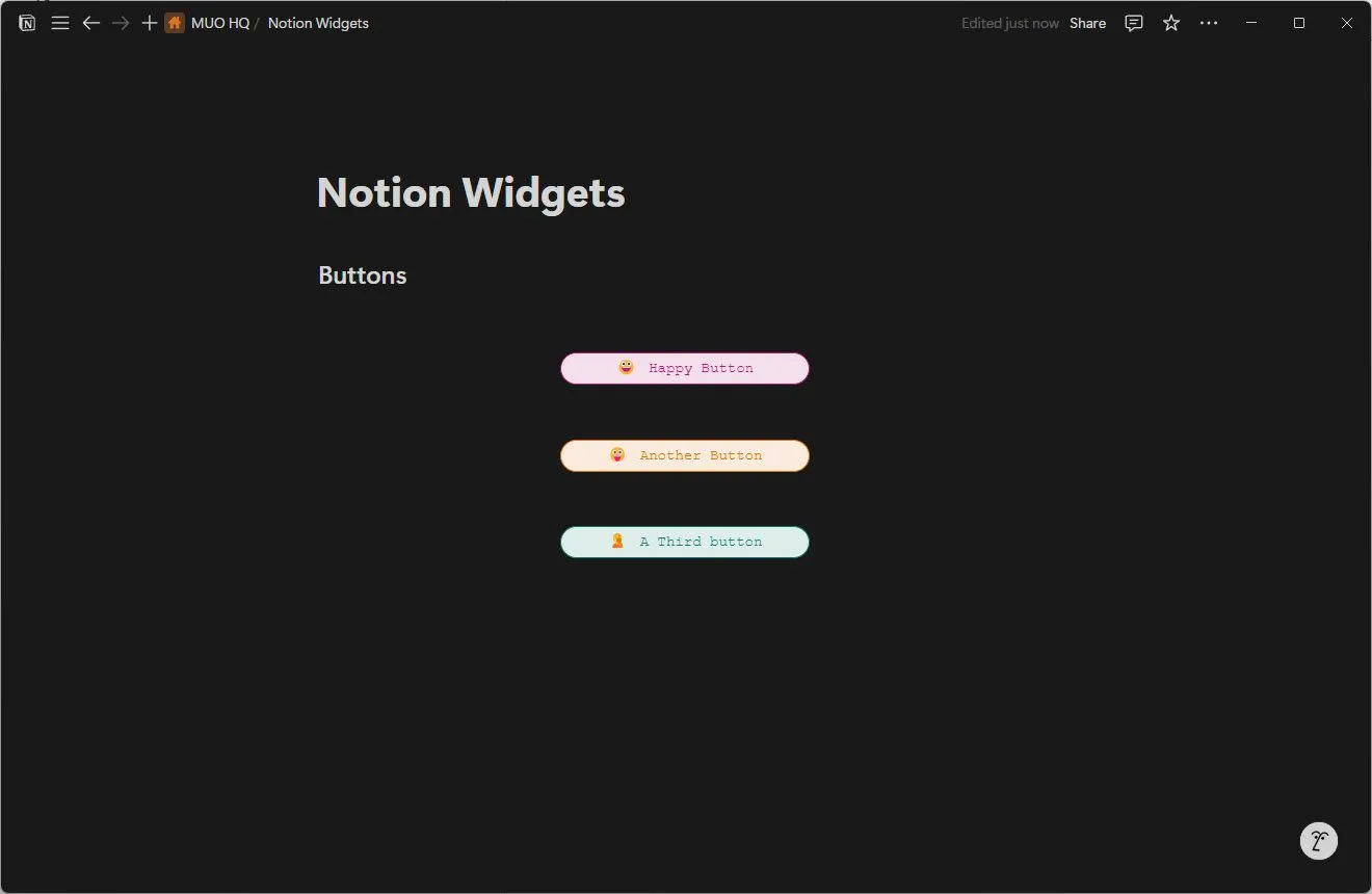 Widget nút bấm Notion tùy chỉnh giúp tạo phím tắt nhanh chóng đến các liên kết hoặc tác vụ.