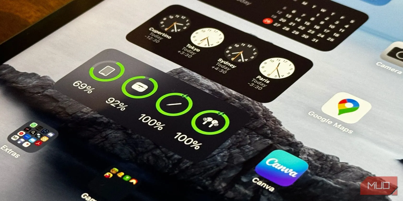 Widget pin trên iPad hiển thị phần trăm pin còn lại, giúp người dùng kiểm tra hiệu suất pin.
