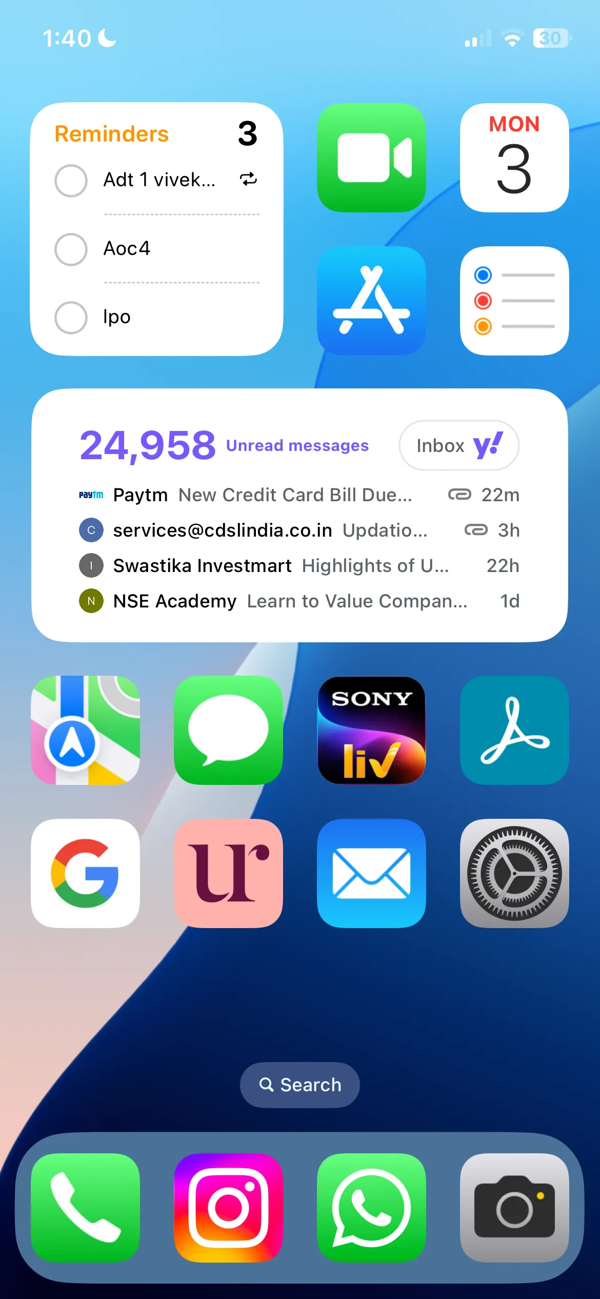 Widget Thư và Ghi chú được tối ưu kích thước trên màn hình chính iPhone.