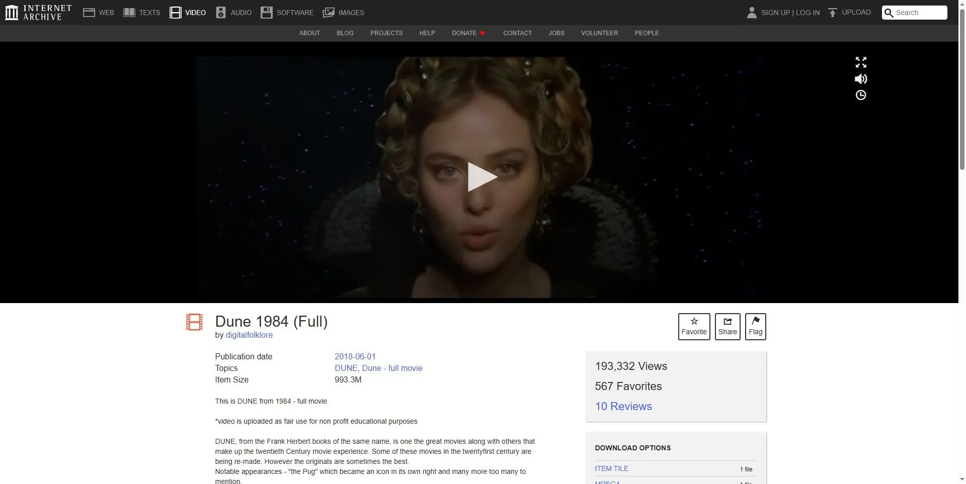 Xem bộ phim &quot;Dune&quot; phiên bản năm 1984 trên nền tảng Internet Archive