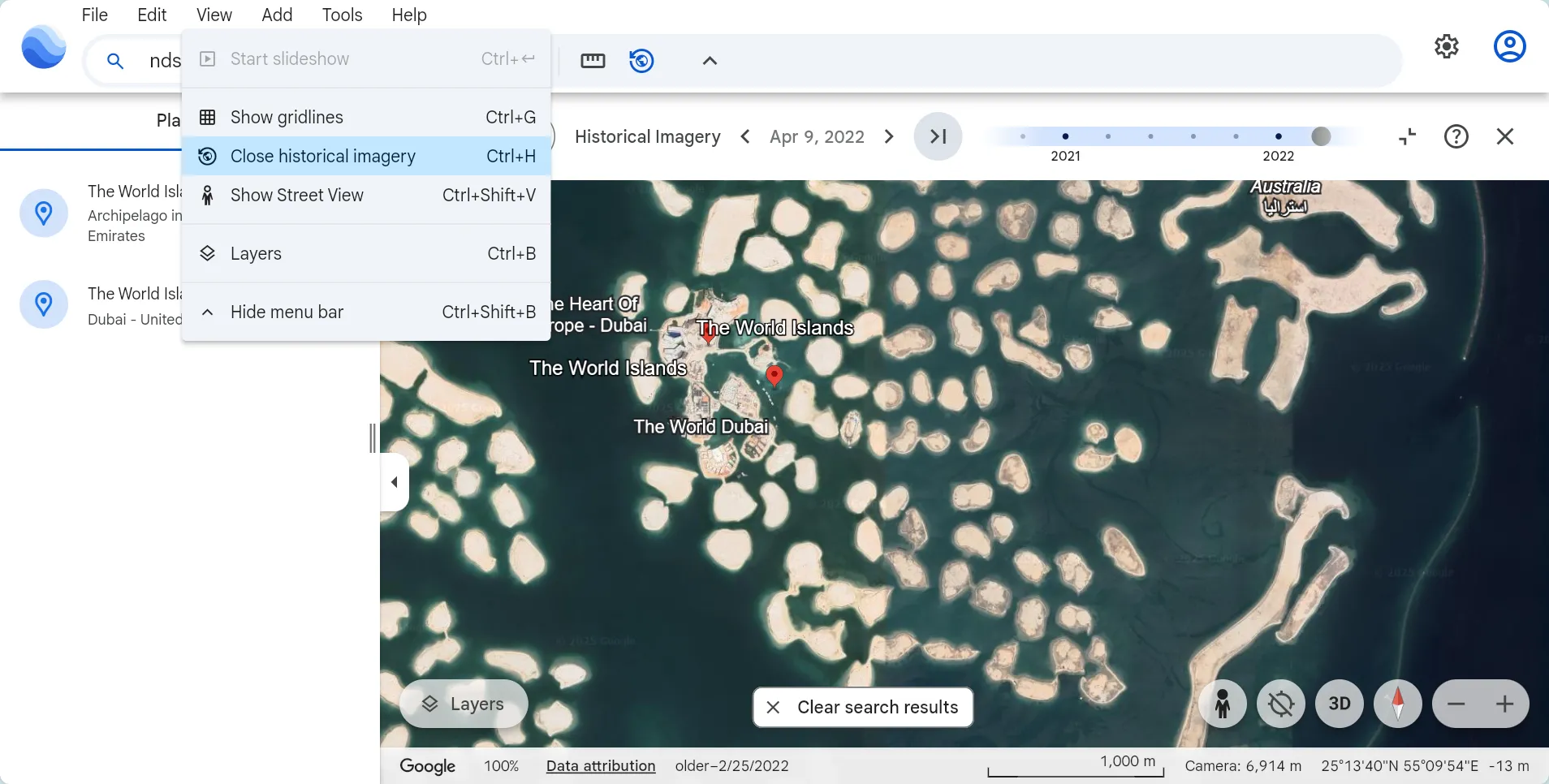 Xem hình ảnh Google Street View lịch sử trên Google Earth